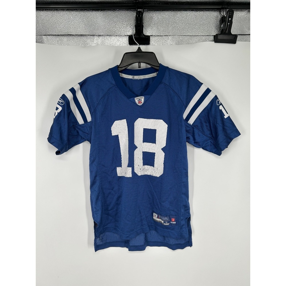 Reebok Indianapolis Colts #18 Peyton Manning Jersey Youth Boys Kids Large Blue‎